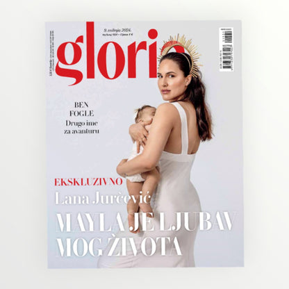 Gloria Magazine Croatian Magazine cover featuring a woman holding a baby with text and branding elements.