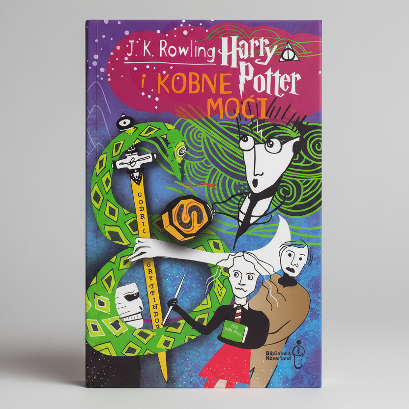 Harry Potter 7 Books Box Set (Croatian) Book cover of 'Harry Potter i Kobne Moci' with colorful design and characters.
