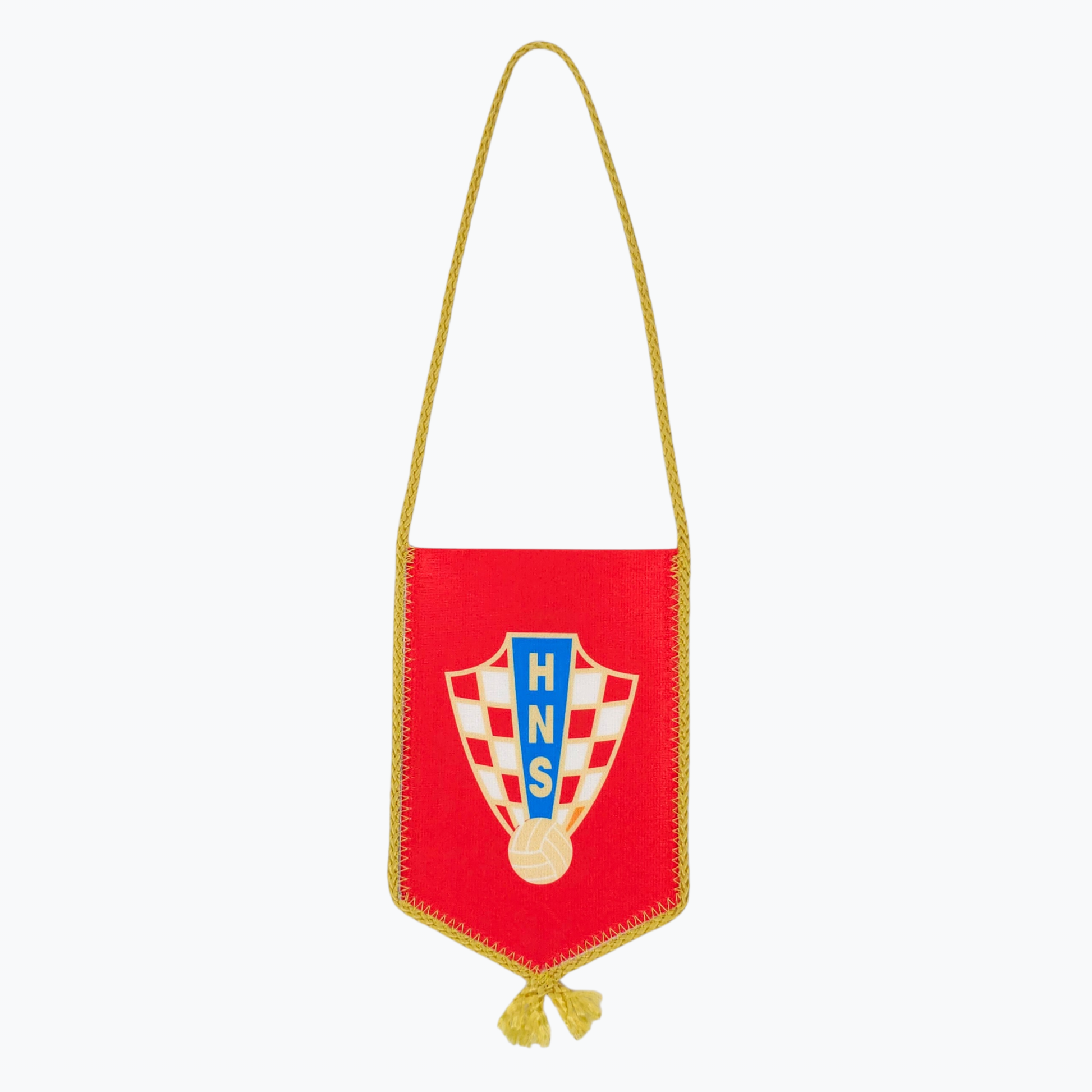 HNS Red Car Flag. Red banner with a crest and 'HNS' text on a white background
