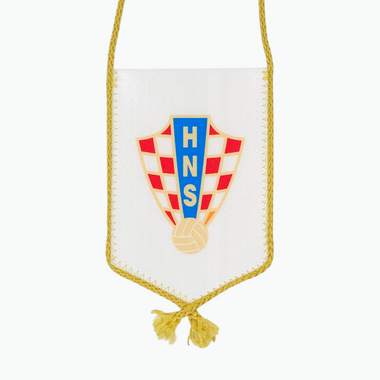 HNS White Car Flag. Small flag with a crest and 'HNS' letters on a white background