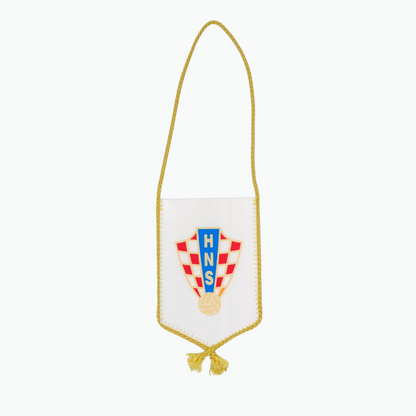 HNS White Car Flag. Decorative banner with a logo and text on a white background