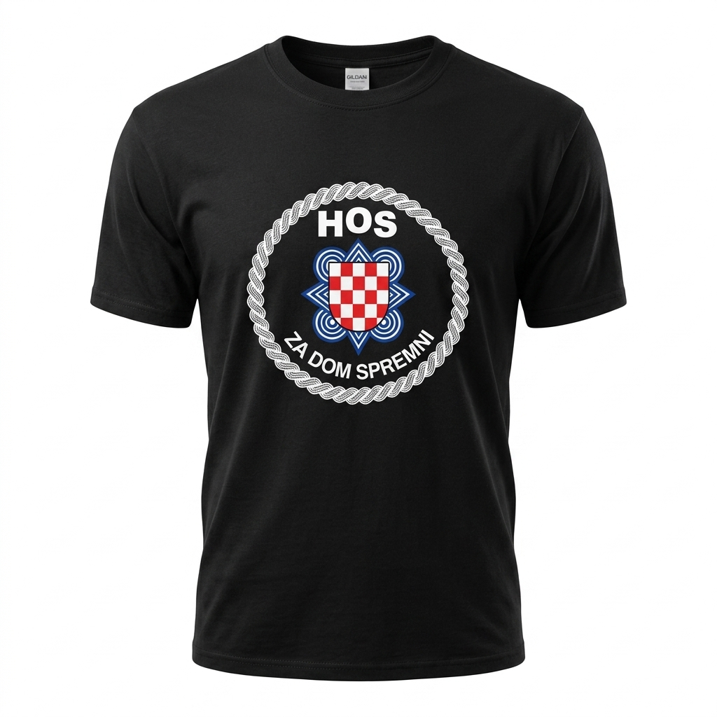 HOS T-shirt in Black Black t-shirt with a logo and text on a white background