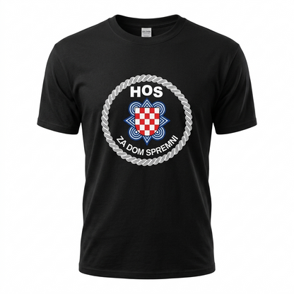 HOS T-shirt in Black Black t-shirt with a logo and text on a white background