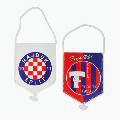 Hajduk Forza Bili Car Flag. Two small flags with Hajduk Split and Forza Bili Split logos on a white background