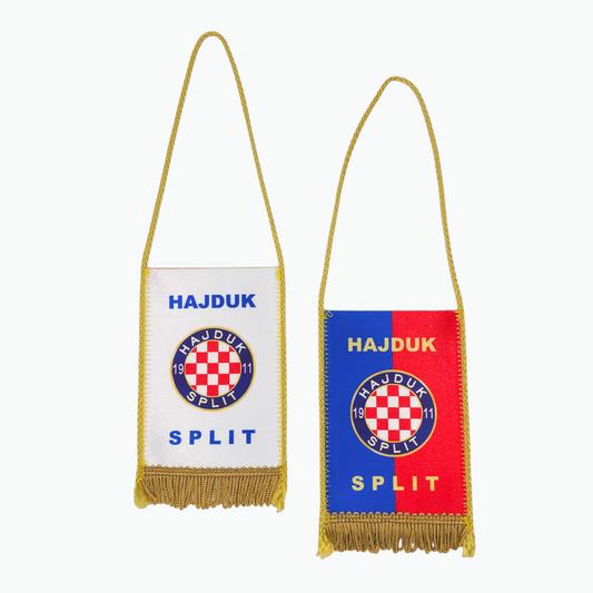 Hajduk Split 2-Sided Car Flag. Two Hajduk Split flags with fringes on a white background