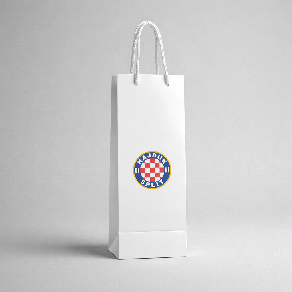 Hajduk Split Bottle Gift Bag White paper bag with a logo on a gray background