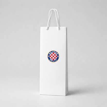 Hajduk Split Bottle Gift Bag White paper bag with a colorful logo on a gray background