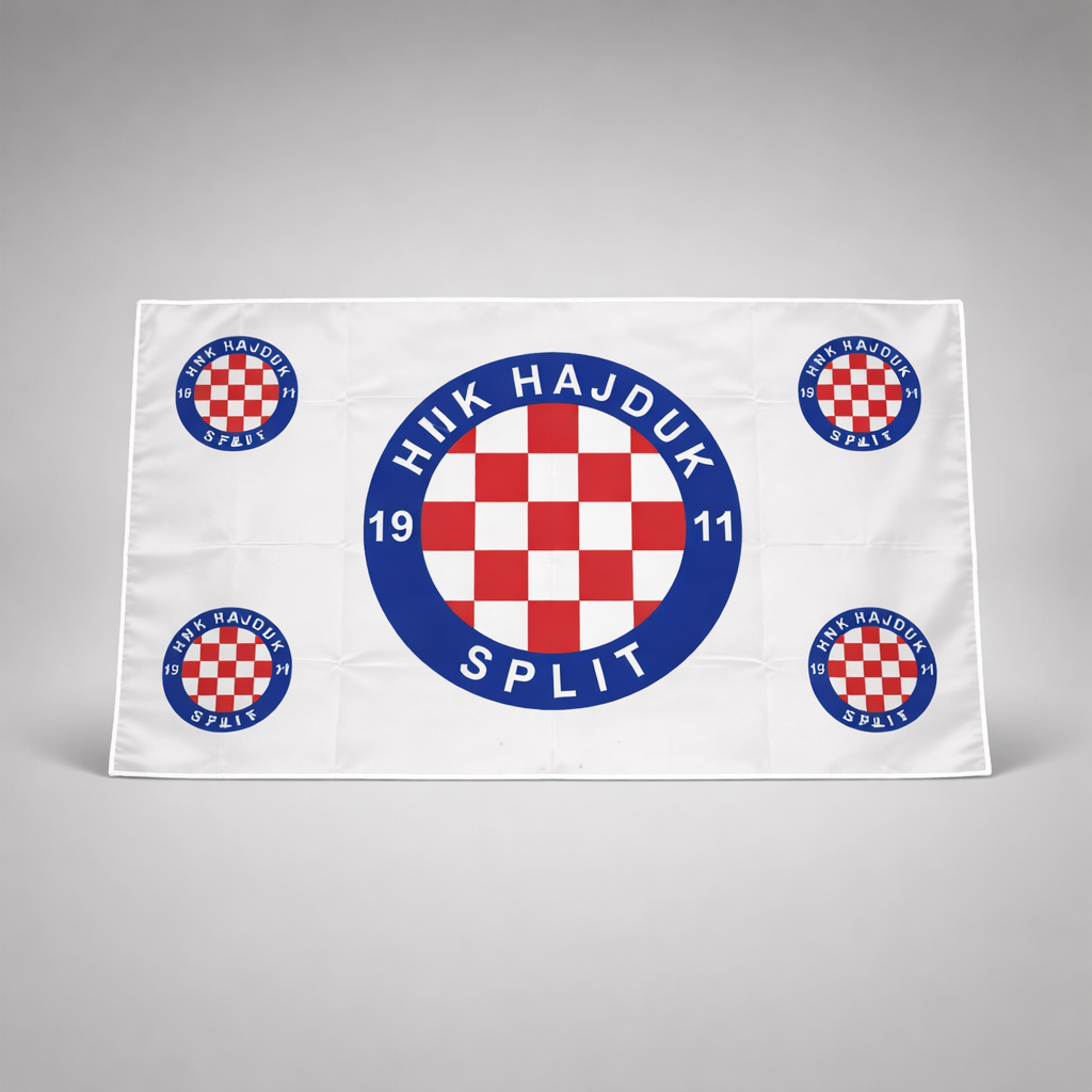 Hajduk Split Flag 150cm x 90cm Flag with Hajduk Split logo on a gray background