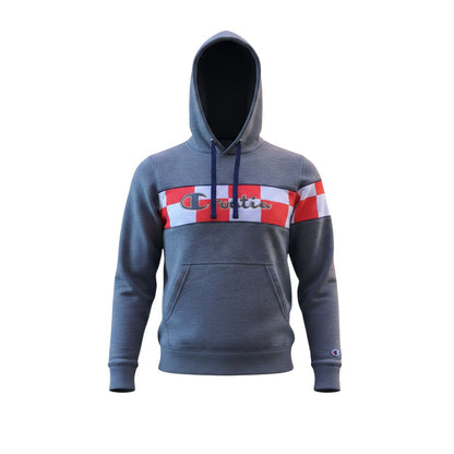 Hoodie Croatia in Grey Gray hoodie with red, white, and blue stripe on a white background