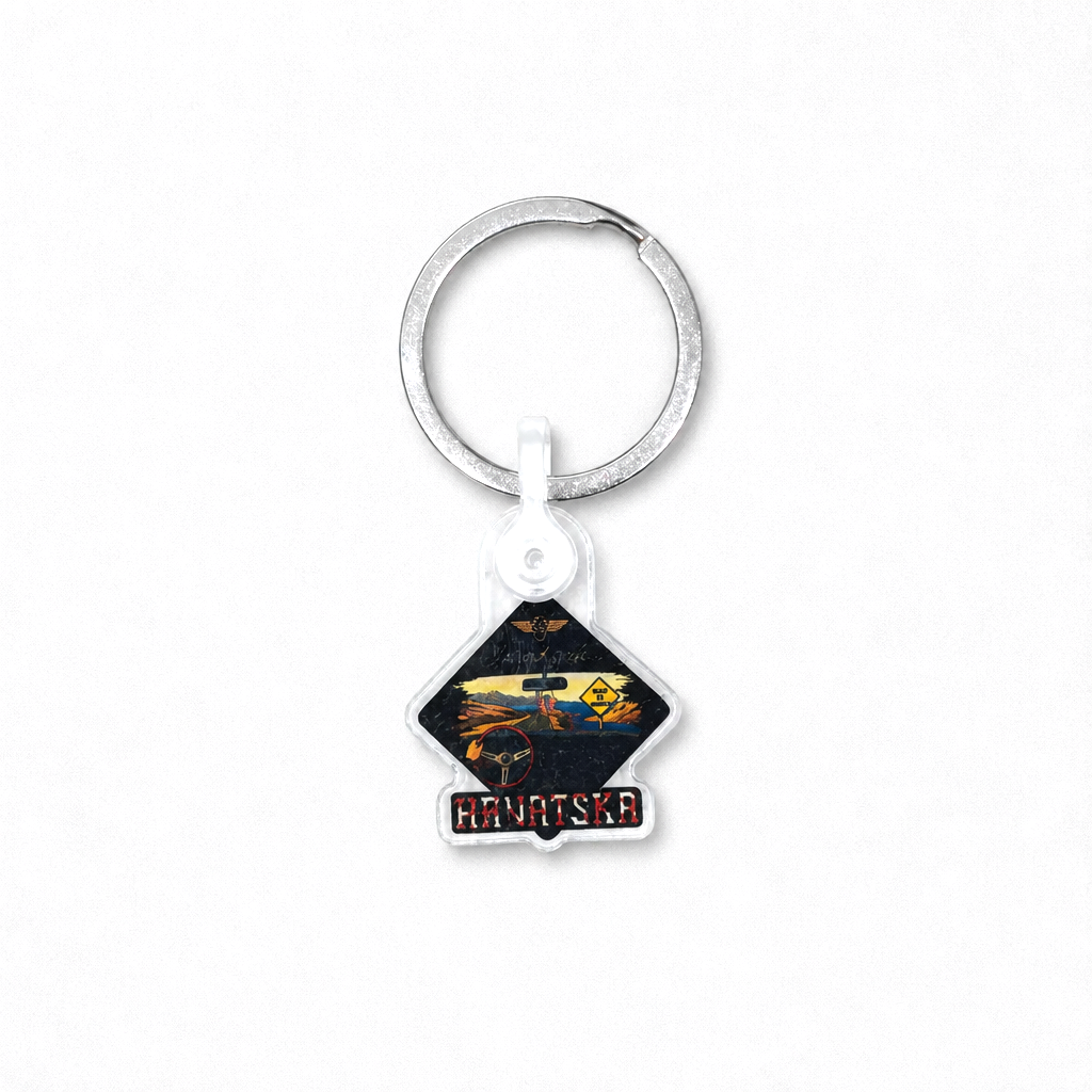 Hrvatska Iznad svih… acrylic Keychain Keychain with a geometric design and text on a white background