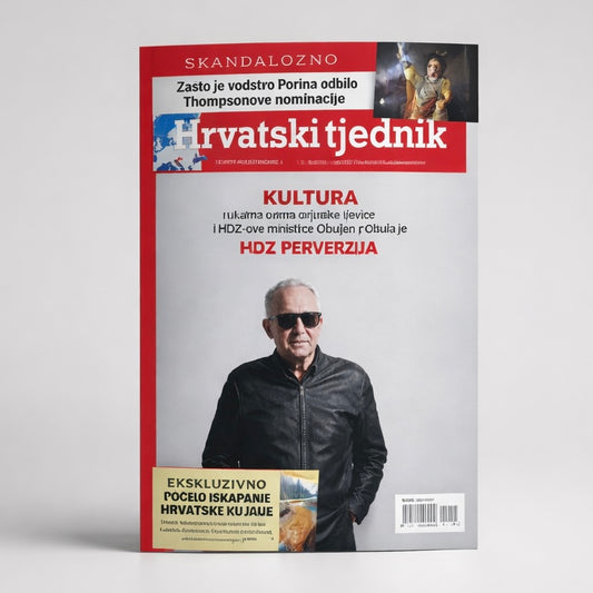 Hrvatski Tjednik Magazine Croatian Magazine cover with a person wearing sunglasses and text in a foreign language