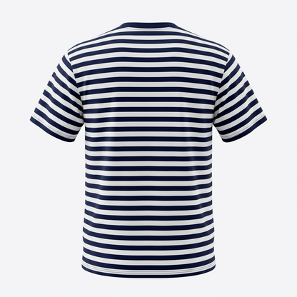 T-shirt Dalmatia Round Neck Navy and white striped t-shirt on a light gray background