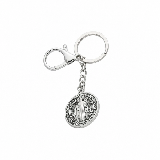 Keyring Saint Benedict Medal in Silver