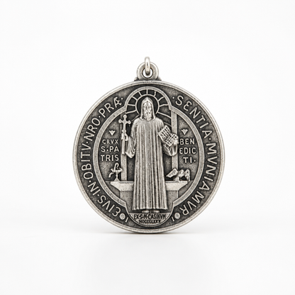 St. Benedict Medal | Large Silver Pendant + Necklace or Pendant only