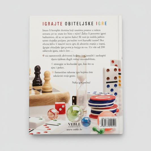 Igrajte Obiteljske Igre Book cover with text and images of dominoes, checkers, and other games on a white background