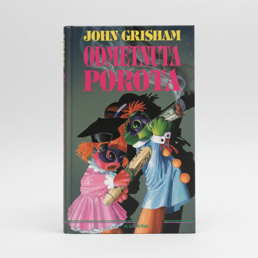 Book cover of 'Odmotnuta porota' by John Grisham with colorful masks and text.