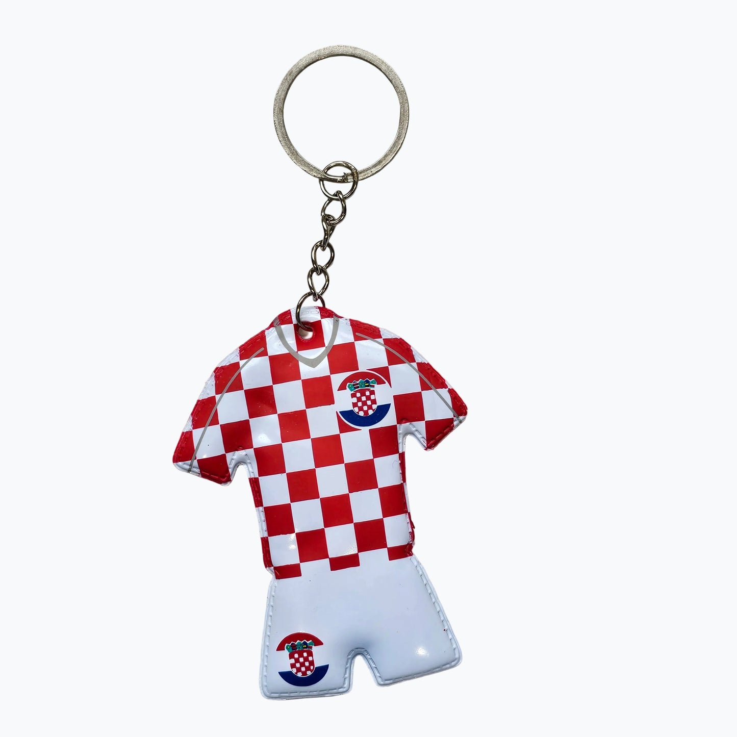Keyring Football Jersey Keychain with red and white checkered pattern on a light gray background