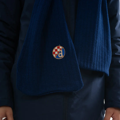 Kids Knitted Scarf and Beanie Dinamo Zagreb Blue sweater with a embroidered emblem on a dark background