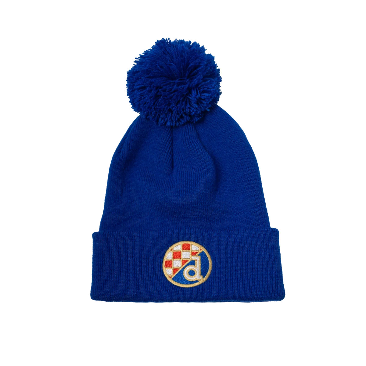 Kids Beanie Dinamo Zagreb Pom Pom Blue beanie with a pom-pom and embroidered logo on a white background