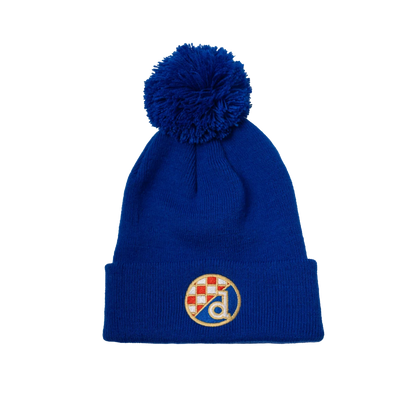 Kids Beanie Dinamo Zagreb Pom Pom Blue beanie with a pom-pom and embroidered logo on a white background