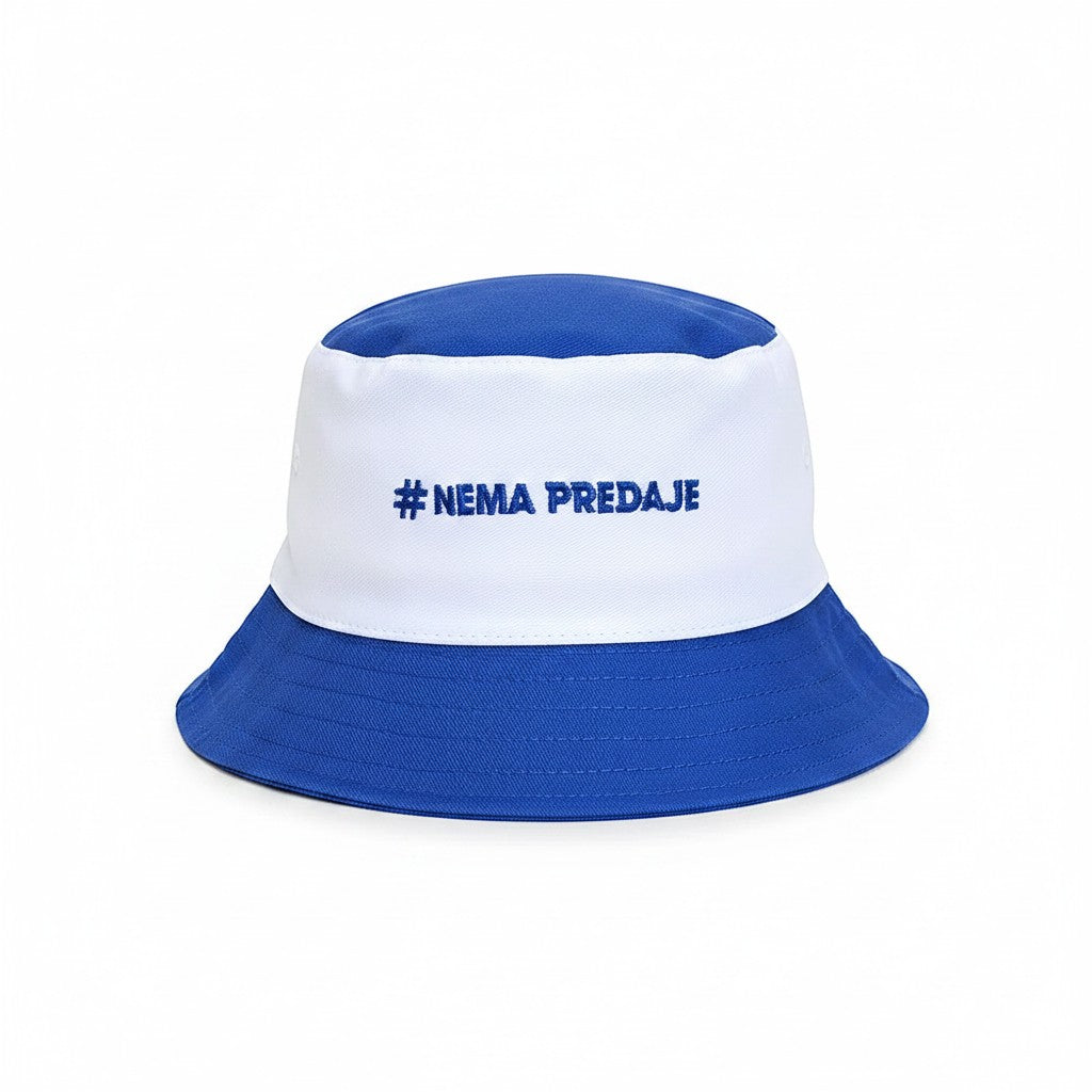 Kids Bucket Hat Dinamo Zagreb - Shop n Cro blue and white bucket hat with embroidered text "#NEMA PREDAJE" and wide brim. shopncro croshop