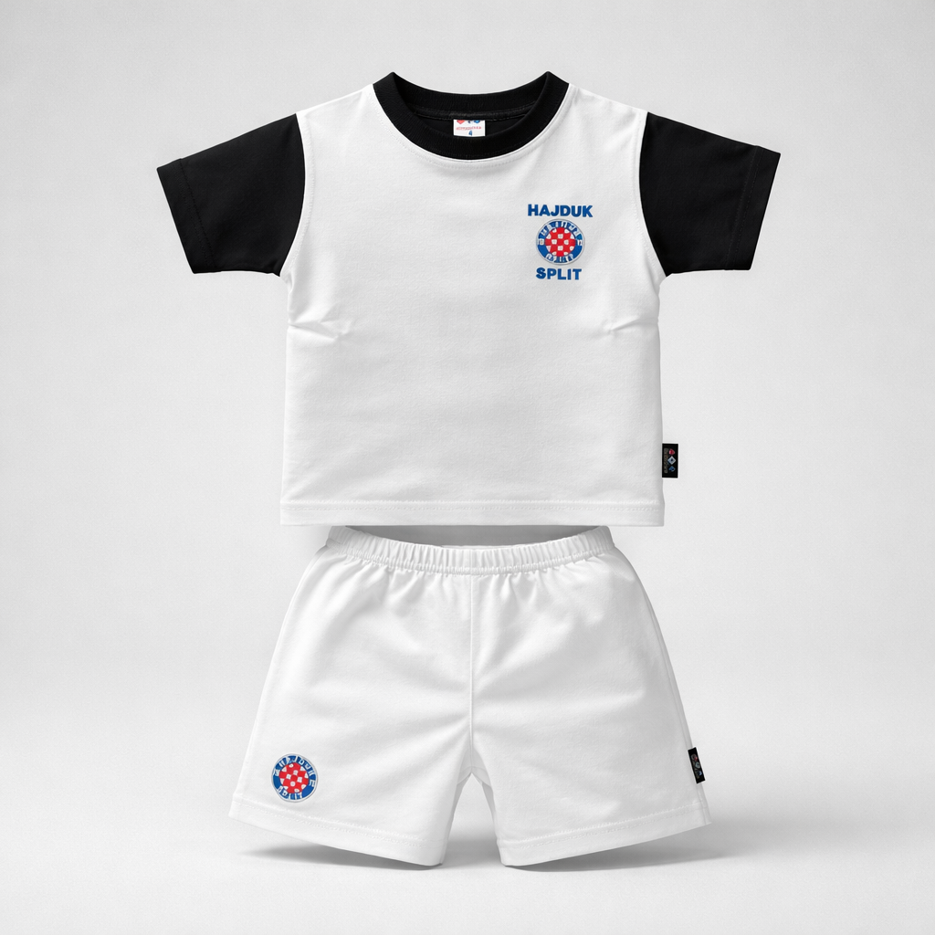 Kids Cotton Set Hajduk (Top + Bottom) Children's sports outfit with white top and shorts on a light gray background