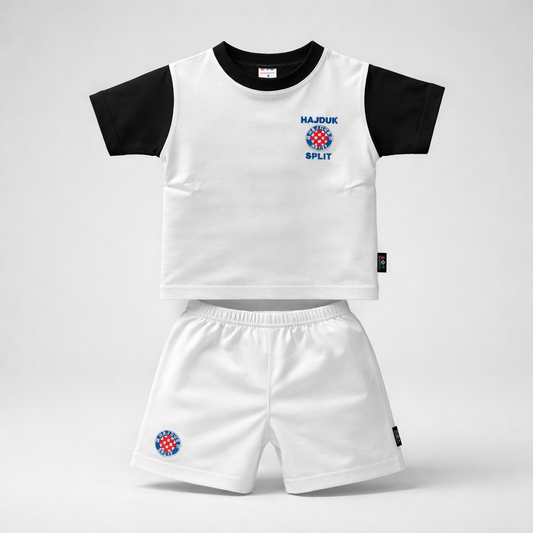 Kids Cotton Set Hajduk (Top + Bottom) Children's sports outfit with white top and shorts on a light gray background
