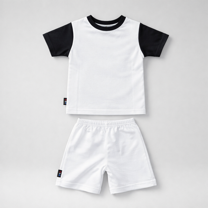 Kids Cotton Set Hajduk (Top + Bottom) White and black children's t-shirt and shorts set on a light gray background