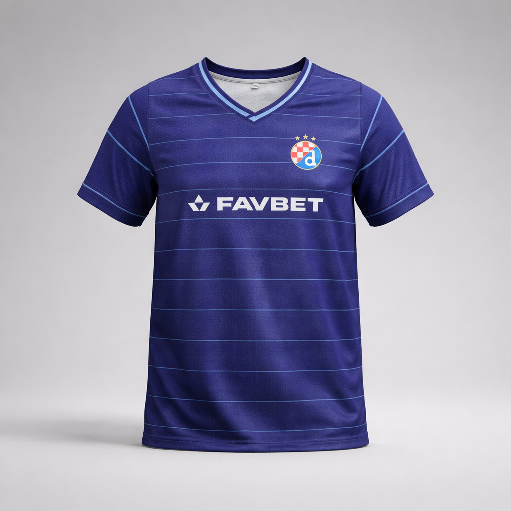 Kids Jersey Dinamo in Navy Blue sports jersey with Favbet logo on a gray background
