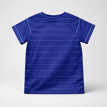 Kids Jersey Dinamo in Navy Blue sports jersey with white stripes on a gray background