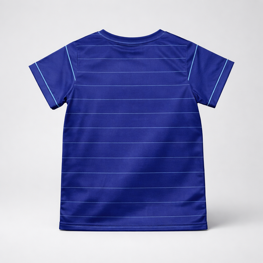 Kids Jersey Dinamo in Navy Blue sports jersey with white stripes on a gray background