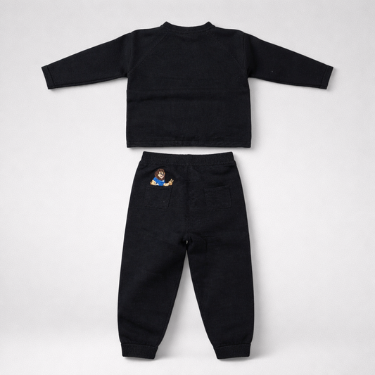Kids Set Dinamo (Top + Bottom) Black children's outfit with long-sleeve top and pants on a white background