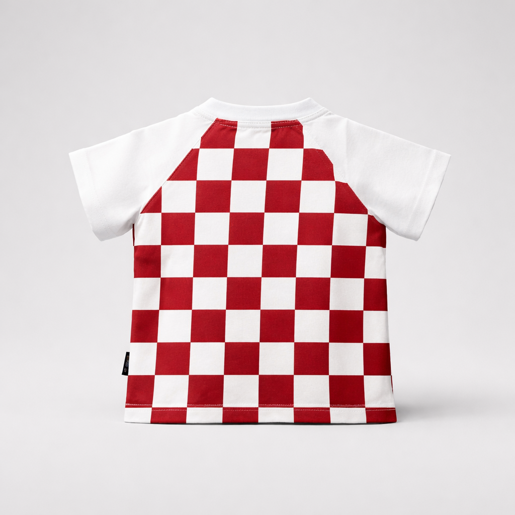 Kids T-shirt Croatia Red and white checkered t-shirt on a light gray background