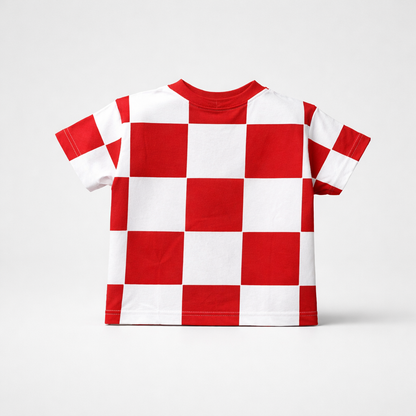 Kids T-shirt Croatian Red and white checkered shirt on a light gray background