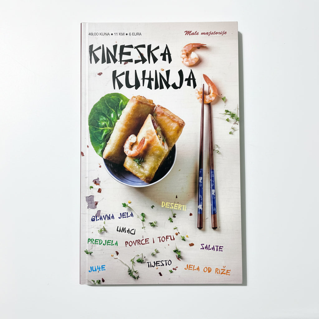 Kineska kuhinja (Chinese Cooking Guide – Croatian Language) Book cover of 'Kineska Kuhinja' with food images and text on a white background