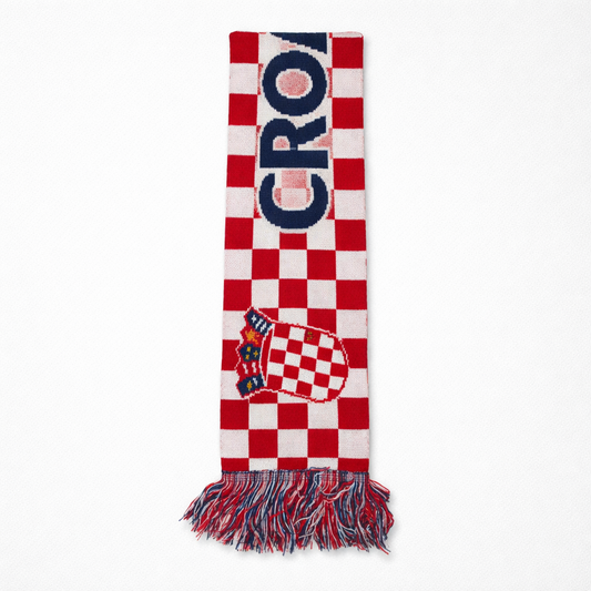 Knitted Scarf Croatia Checkered scarf with Croatian flag design on a white background