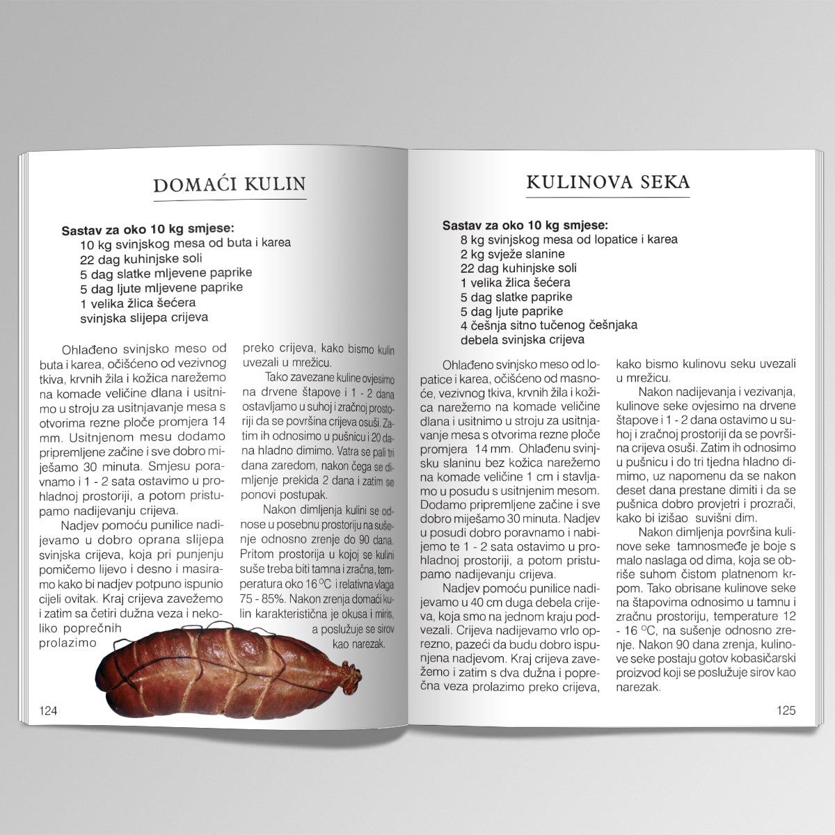 Kolinje i Mesni Specijaliteti Open book showing pages with text and a picture of a dried fish.