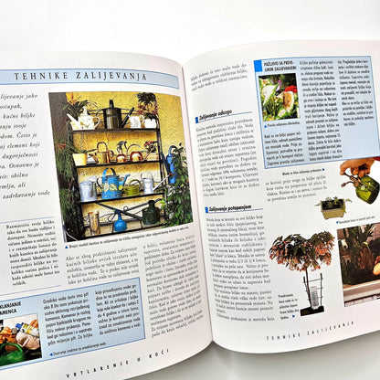 Kućni Vrtovi i Uređenje Interijera - Indoor Plants & Home Decor Guide Open book with text and images on a white background