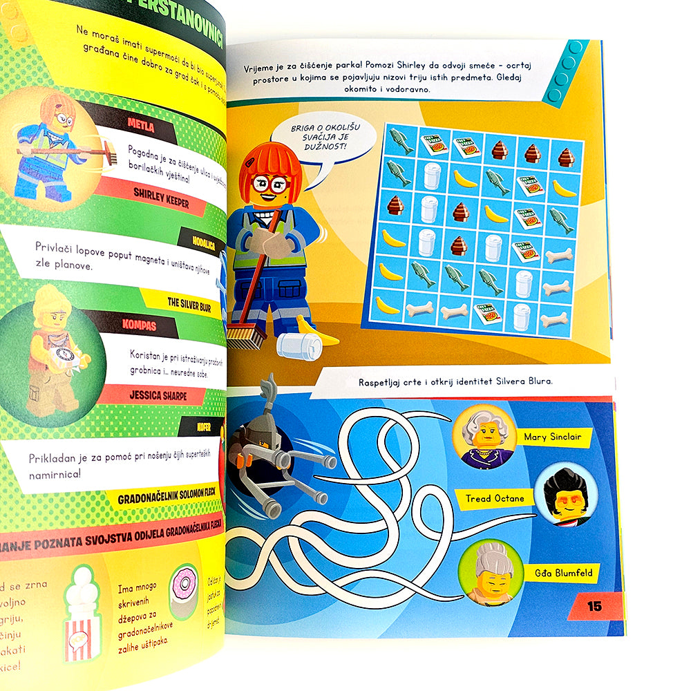 LEGO City – Pripremi Se Za Akciju Open book with colorful illustrations and text, featuring a character and educational content.