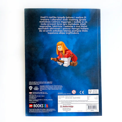 LEGO Harry Potter – Zaigrajmo Metloboj Back cover of a book with a LEGO figure of Cedric Diggory on a blue background