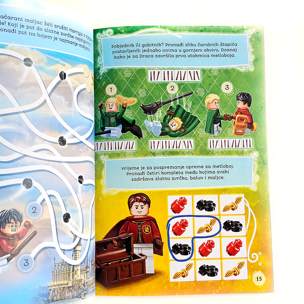 LEGO Harry Potter – Zaigrajmo Metloboj LEGO Harry Potter themed packaging with character illustrations and game elements.