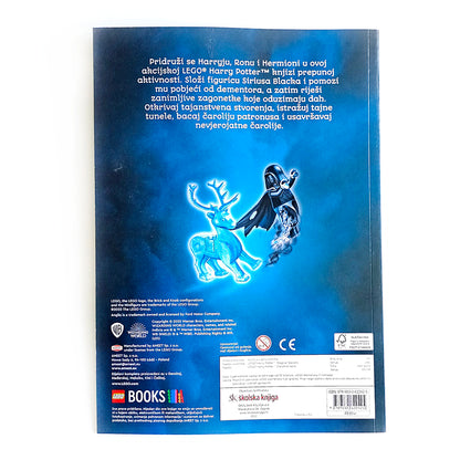 LEGO Harry Potter – Čarobne Tajne Back cover of a LEGO Harry Potter book with a blue background and text.