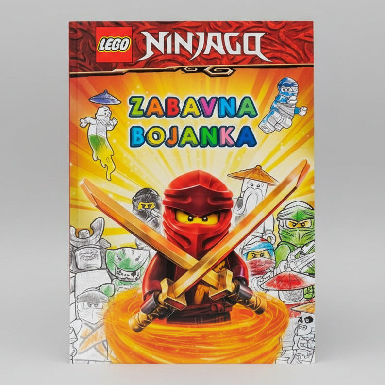 LEGO Ninjago – Zabavna Bojanka LEGO Ninjago coloring book cover with a red-ninja character and other ninjas.