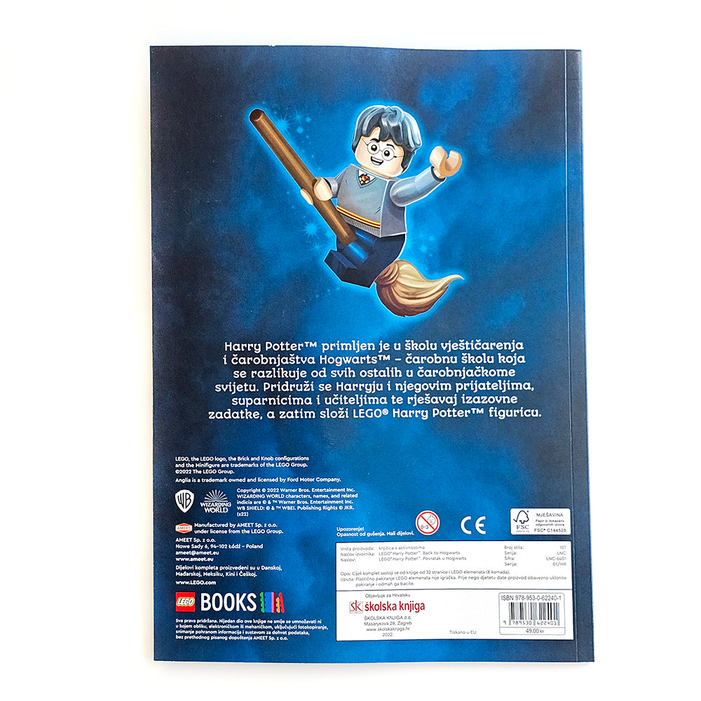 Lego Harry Potter - Povratak u Hogwarts Back cover of a book with a LEGO Harry Potter figure on a blue background