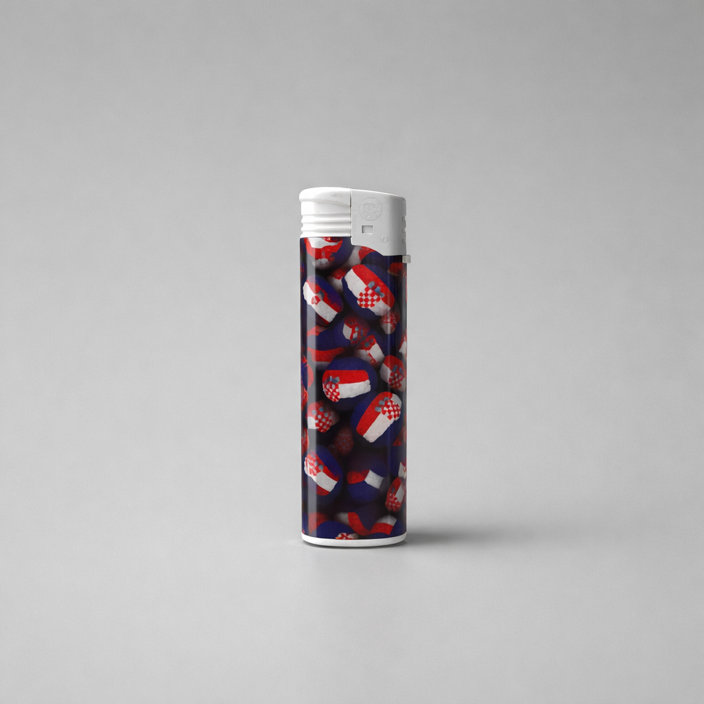 Lighter Croatia Flag Cylindrical product with a pattern of small flags on a gray background