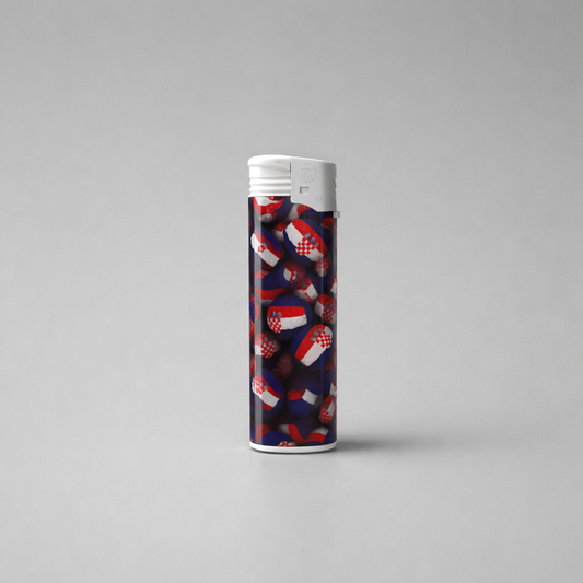 Lighter Croatia Flag Cylindrical product with a pattern of small flags on a gray background