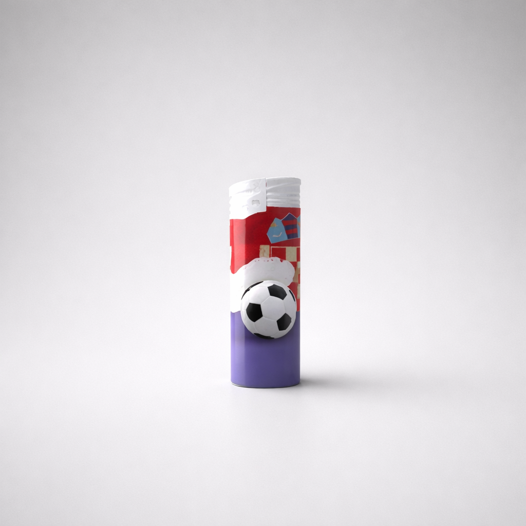 Lighter Croatia Soccer Ball Cylindrical container with a soccer ball design on a white background