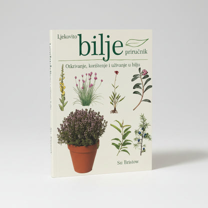 Ljekovito Bilje – Priručnik (Croatian Herbal Handbook) Book cover of 'Ljekovito bilje prirućnik' with illustrations of plants on a white background