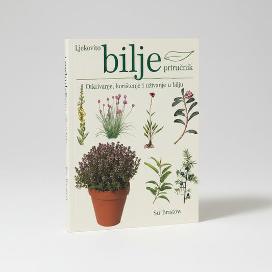 Ljekovito Bilje – Priručnik (Croatian Herbal Handbook) Book cover of 'Ljekovito bilje prirućnik' with illustrations of plants on a white background