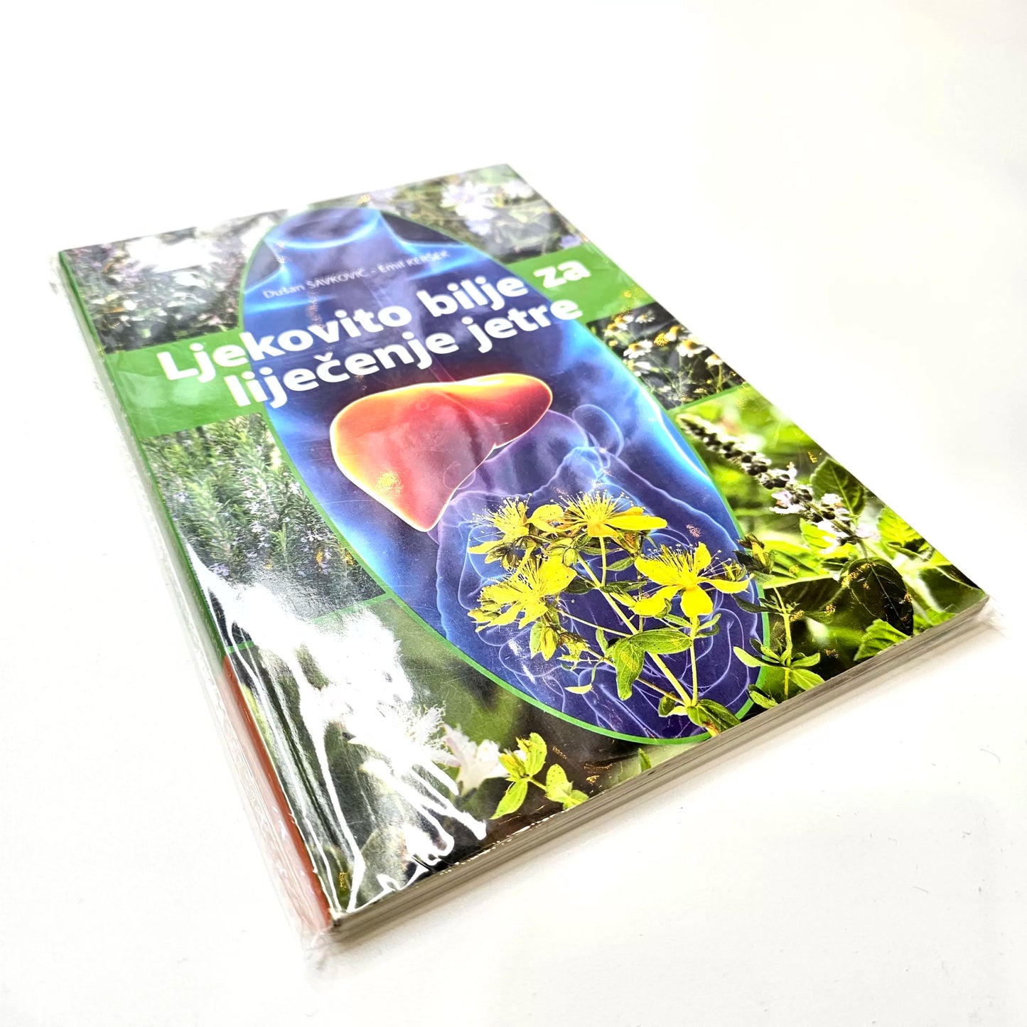Ljekovito Bilje Za Liječenje Jetre Book cover with liver illustration and greenery on a white background
